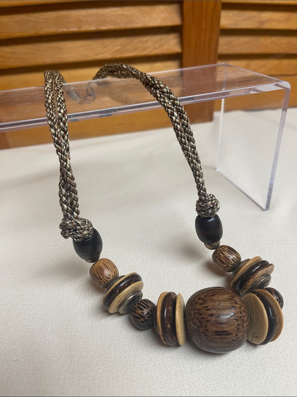 Vintage Boho Brown & Tan Beaded Statement Necklace